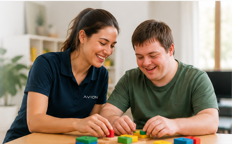 Avion support worker helping a participant
